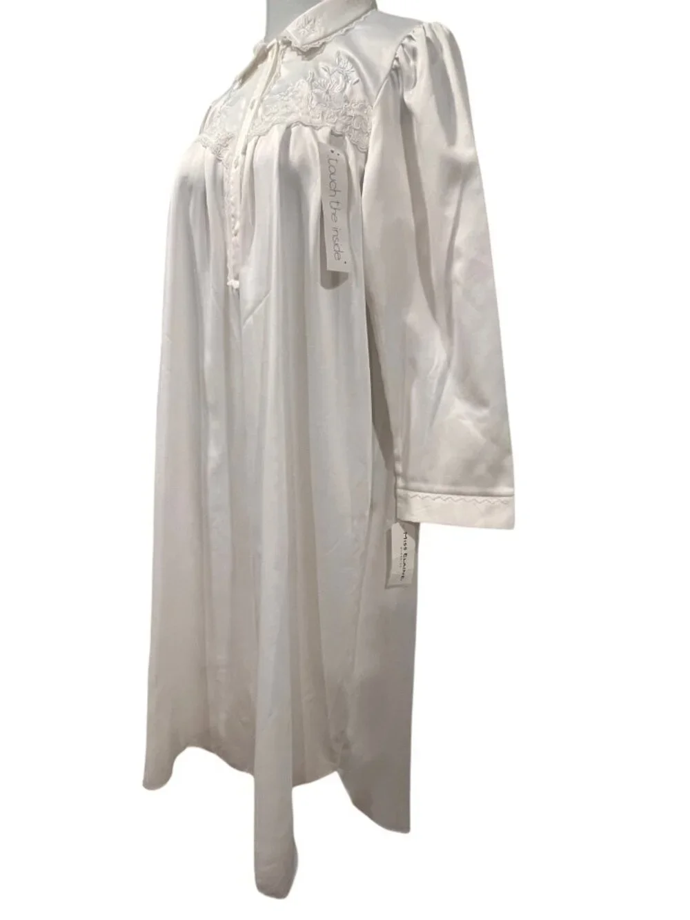 Miss Elaine Vintage-Style Brushed Back Satin Nightgown, NWT, White, M